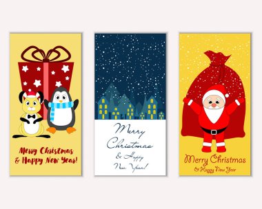 vektör çizim kış tatil tebrik kartları