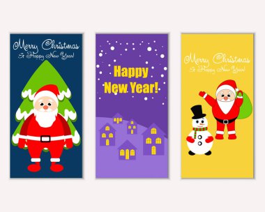 mutlu Noeller ve mutlu yeni yıl tebrik kartları vektör çizim