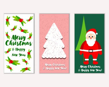 mutlu Noeller ve mutlu yeni yıl tebrik kartları vektör çizim       