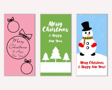 mutlu Noeller ve mutlu yeni yıl tebrik kartları vektör çizim