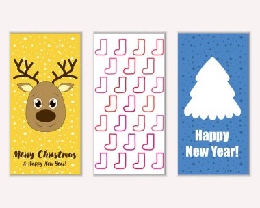 mutlu Noeller ve mutlu yeni yıl tebrik kartları vektör çizim     