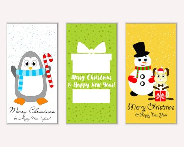 Mutlu Noeller ve mutlu yeni yıl tebrik kartları. Vektör çizim   