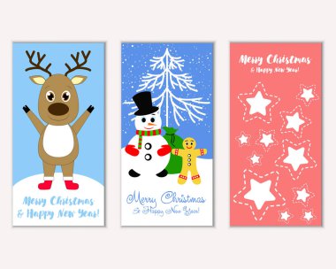 Mutlu Noeller ve mutlu yeni yıl tebrik kartları. Vektör çizim       