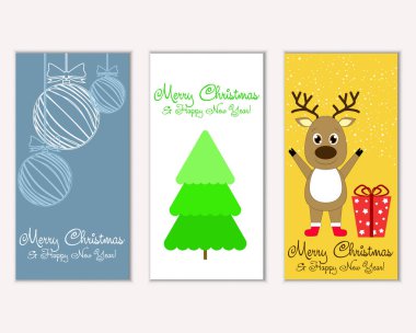 Mutlu Noeller ve mutlu yeni yıl tebrik kartları. Vektör çizim   