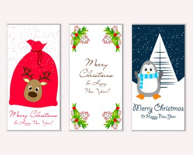 mutlu Noeller ve mutlu yeni yıl tebrik kartları vektör çizim     