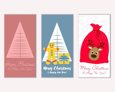 Mutlu Noeller ve mutlu yeni yıl tebrik kartları. Vektör çizim   