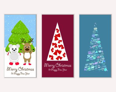 Mutlu Noeller ve mutlu yeni yıl tebrik kartları. Vektör çizim 