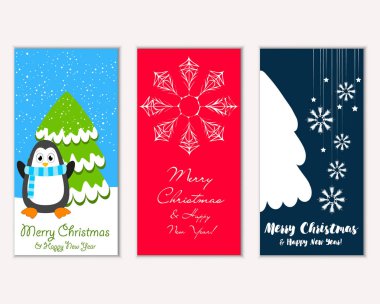 Mutlu Noeller ve mutlu yeni yıl tebrik kartları. Vektör çizim 