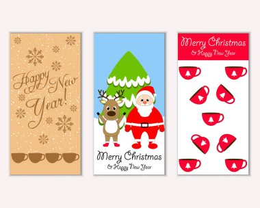 mutlu Noeller ve mutlu yeni yıl tebrik kartları vektör çizim