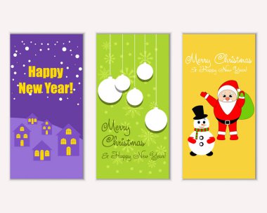 mutlu Noeller ve mutlu yeni yıl tebrik kartları vektör çizim