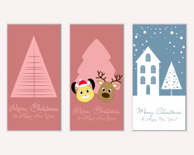 mutlu Noeller ve mutlu yeni yıl tebrik kartları vektör çizim     