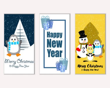 mutlu Noeller ve mutlu yeni yıl tebrik kartları vektör çizim     