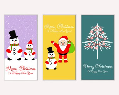 mutlu Noeller ve mutlu yeni yıl tebrik kartları vektör çizim