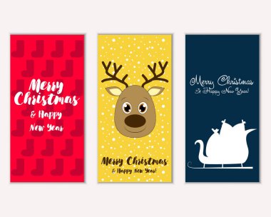 mutlu Noeller ve mutlu yeni yıl tebrik kartları vektör çizim