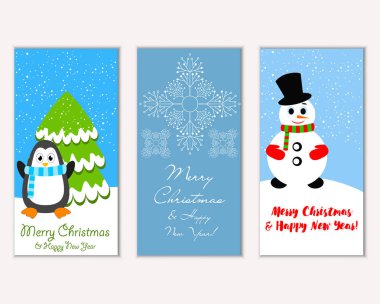 Renkli Noel kartları yılbaşı süsleri ve kardan adam vektör çizim ile