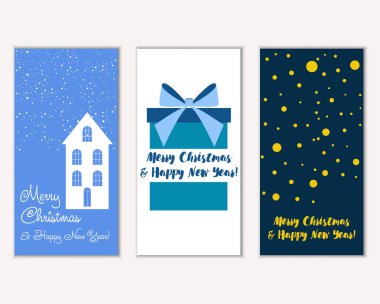 mutlu Noeller ve mutlu yeni yıl tebrik kartları vektör çizim     