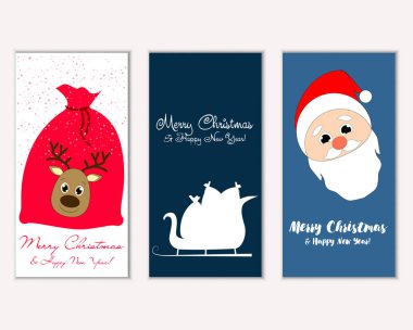 mutlu Noeller ve mutlu yeni yıl tebrik kartları vektör çizim     