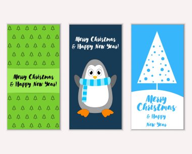 Mutlu Noeller ve mutlu yeni yıl tebrik kartları. Vektör çizim 