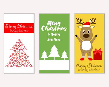 mutlu Noeller ve mutlu yeni yıl tebrik kartları vektör çizim