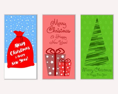 Mutlu Noeller ve mutlu yeni yıl tebrik kartları. Vektör çizim     