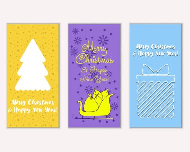Mutlu Noeller ve mutlu yeni yıl tebrik kartları. Vektör çizim   