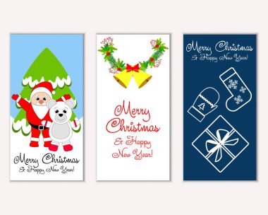 mutlu Noeller ve mutlu yeni yıl tebrik kartları vektör çizim