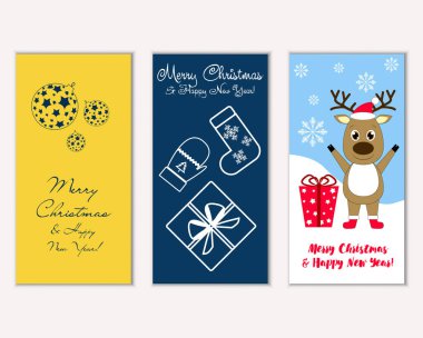 Mutlu Noeller ve mutlu yeni yıl tebrik kartları. Vektör çizim   