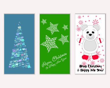 Mutlu Noeller ve mutlu yeni yıl tebrik kartları. Vektör çizim 