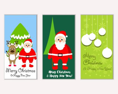 mutlu Noeller ve mutlu yeni yıl tebrik kartları vektör çizim       