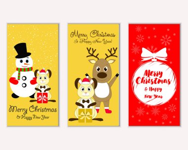 mutlu Noeller ve mutlu yeni yıl tebrik kartları vektör çizim   