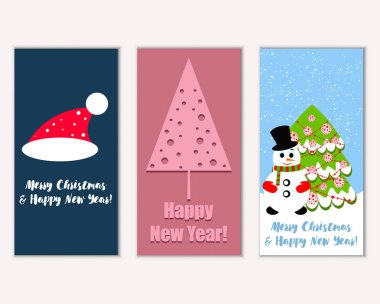 Renkli Noel kartları yılbaşı süsleri ve kardan adam vektör çizim ile