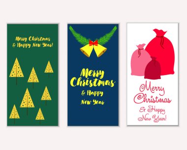 mutlu Noeller ve mutlu yeni yıl tebrik kartları vektör çizim      