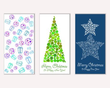 Mutlu Noeller ve mutlu yeni yıl tebrik kartları. Vektör çizim   