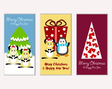 Mutlu Noeller ve mutlu yeni yıl tebrik kartları. Vektör çizim 