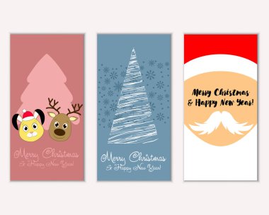 mutlu Noeller ve mutlu yeni yıl tebrik kartları vektör çizim     