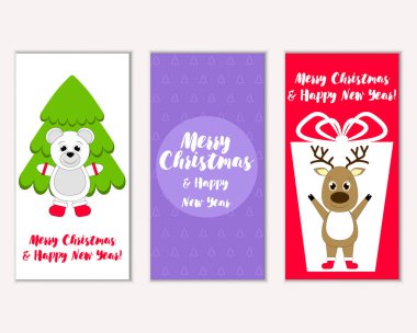 Mutlu Noeller ve mutlu yeni yıl tebrik kartları. Vektör çizim 
