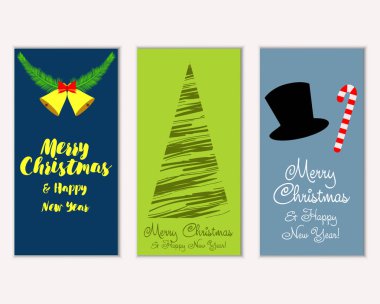 Mutlu Noeller ve mutlu yeni yıl tebrik kartları. Vektör çizim   