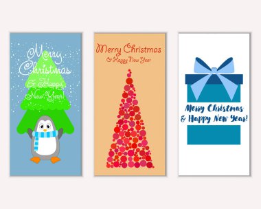 Mutlu Noeller ve mutlu yeni yıl tebrik kartları. Vektör çizim   