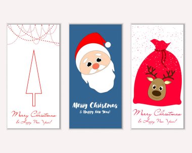 mutlu Noeller ve mutlu yeni yıl tebrik kartları vektör çizim     