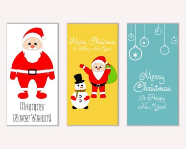 mutlu Noeller ve mutlu yeni yıl tebrik kartları vektör çizim       