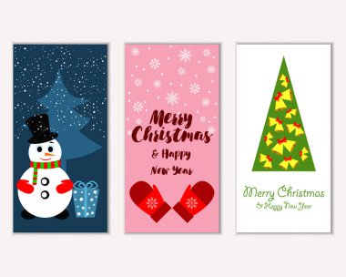 Mutlu Noeller ve mutlu yeni yıl tebrik kartları. Vektör çizim   