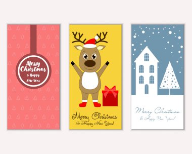 mutlu Noeller ve mutlu yeni yıl tebrik kartları vektör çizim