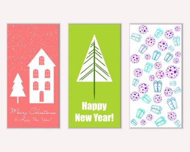 vektör çizim kış tatil tebrik kartları