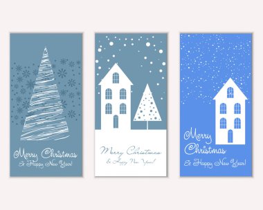 mutlu Noeller ve mutlu yeni yıl tebrik kartları vektör çizim     