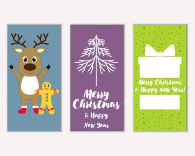 mutlu Noeller ve mutlu yeni yıl tebrik kartları vektör çizim     