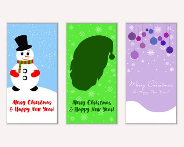 Renkli Noel kartları yılbaşı süsleri ve kardan adam vektör çizim ile