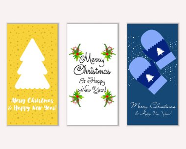 mutlu Noeller ve mutlu yeni yıl tebrik kartları vektör çizim