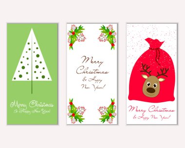 mutlu Noeller ve mutlu yeni yıl tebrik kartları vektör çizim     