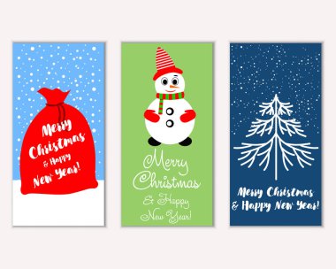 mutlu Noeller ve mutlu yeni yıl tebrik kartları vektör çizim