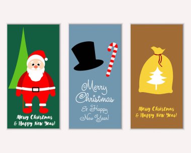 mutlu Noeller ve mutlu yeni yıl tebrik kartları vektör çizim